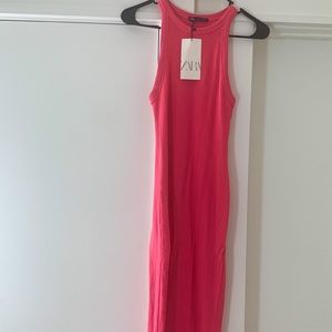 Zara Bubble Gum Pink MIDI Ribbed Dress